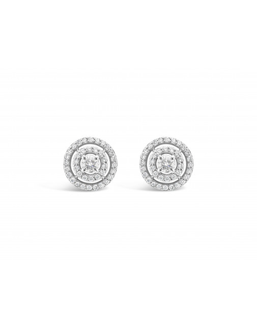 3 Row Diamond Pave Set Earrings In 18ct White Gold. Tdw 0.75ct